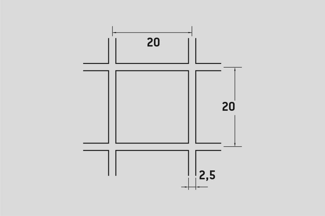 Hitsattu verkko 20 x 20 mm, teräs, 2.5 x 1000 x 2000 mm