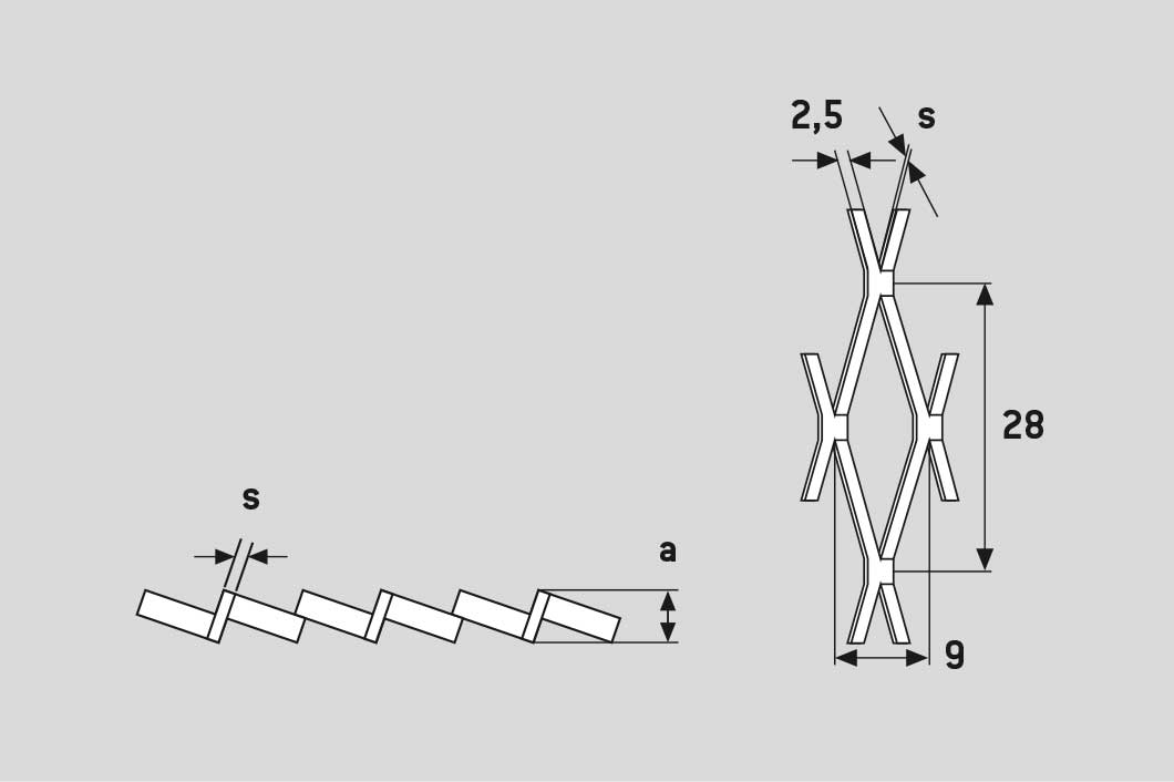 Rhomb 28x9x2,5, Levyverkko, teräs, 1 x 1000 x 2000 mm
