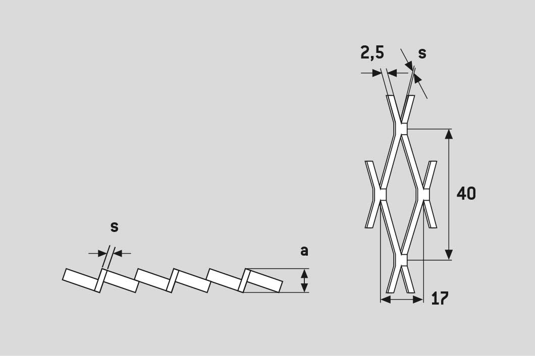 Rhomb 40x17x2,5, Levyverkko, teräs, 2 x 1000 x 2000 mm