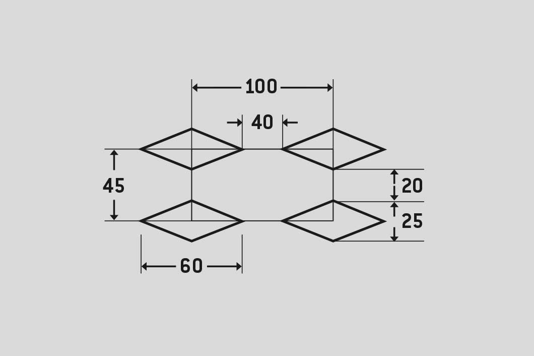 Rhomb aligned, Reikälevy, alumiini, 2 x 1000 x 2000 mm